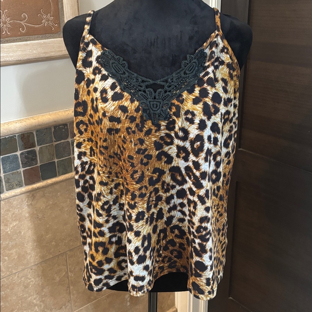 Vocal Leopard Print Cami with Black Lace